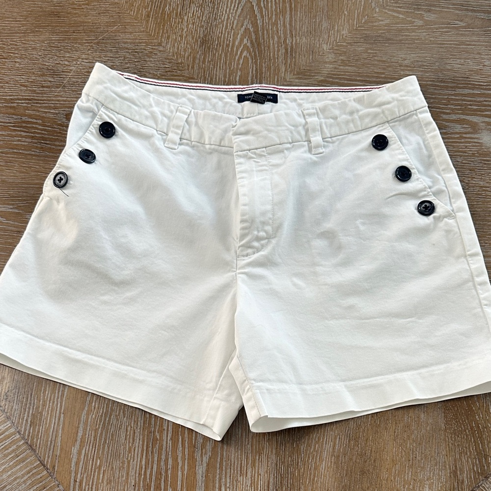 Tommy Hilfiger White Cotton Button-Accent Shorts
